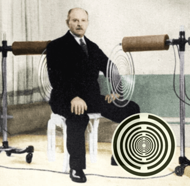 Georges Lakhovsky con una de sus máquinas